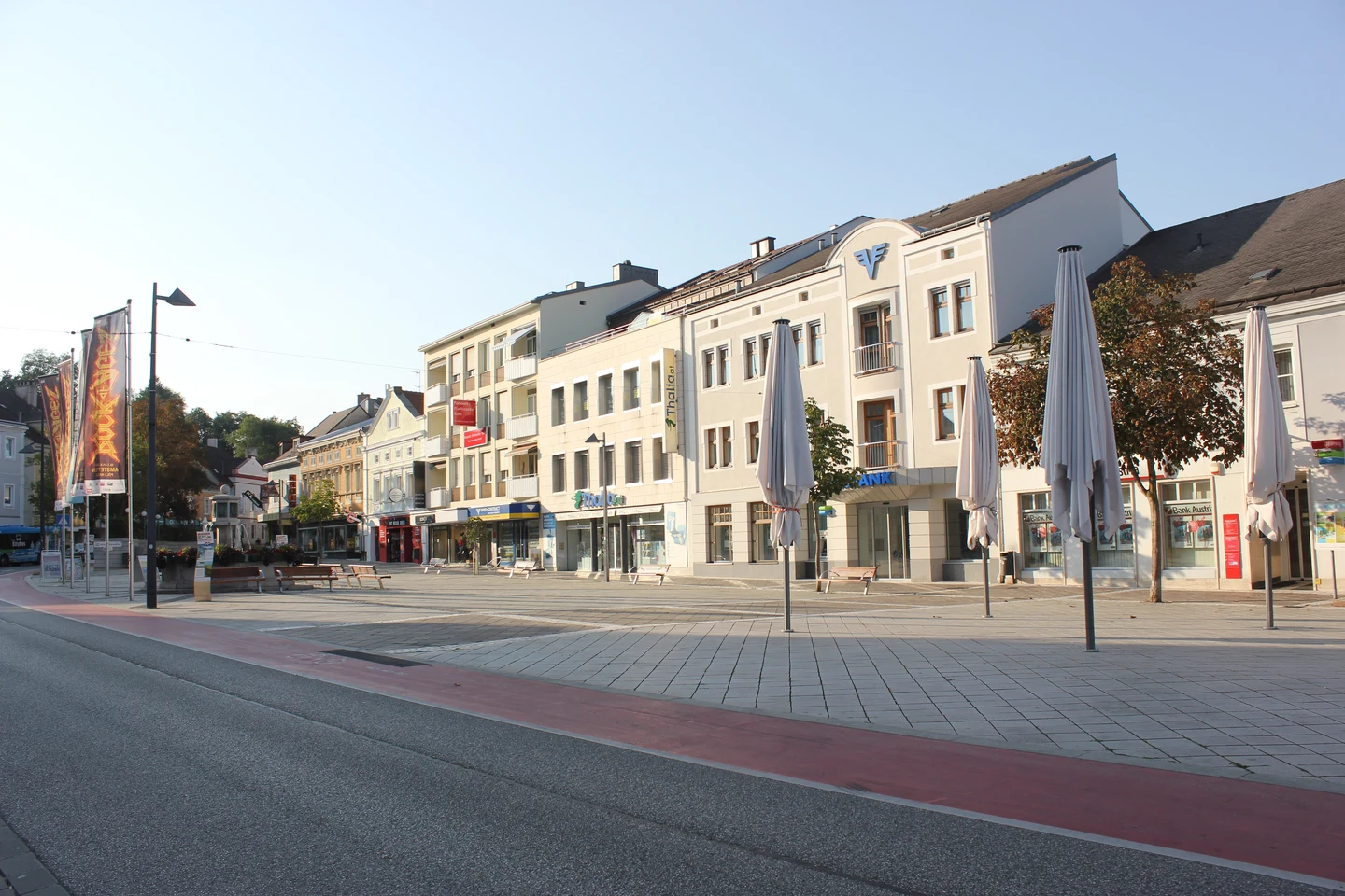 Vue de la Hauptplatz, place publique du centre d’Amstetten.